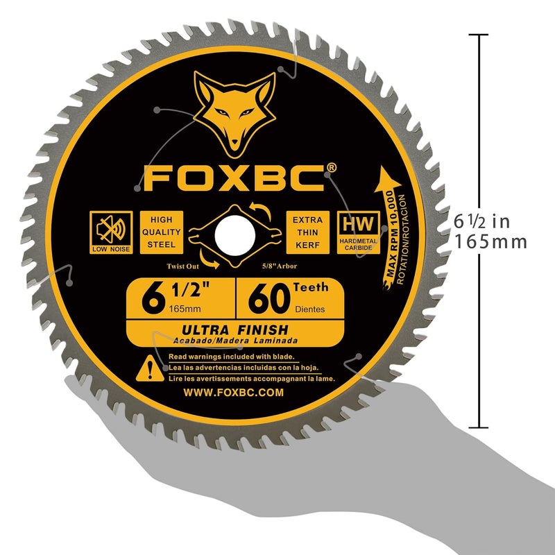 FOXBC 6-1/2 inch Circular Saw Blade Ultra Fine Finish 60-Tooth for Wood Cutting, Thin-Kerf with 5/8" Arbor - Image 3